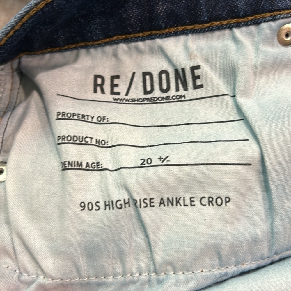 RE/DONE Women’s ‘90s Dark Wash High Rise Ankle‎ Crop Button Fly Jeans SZ 31 NWT - Picture 12 of 15